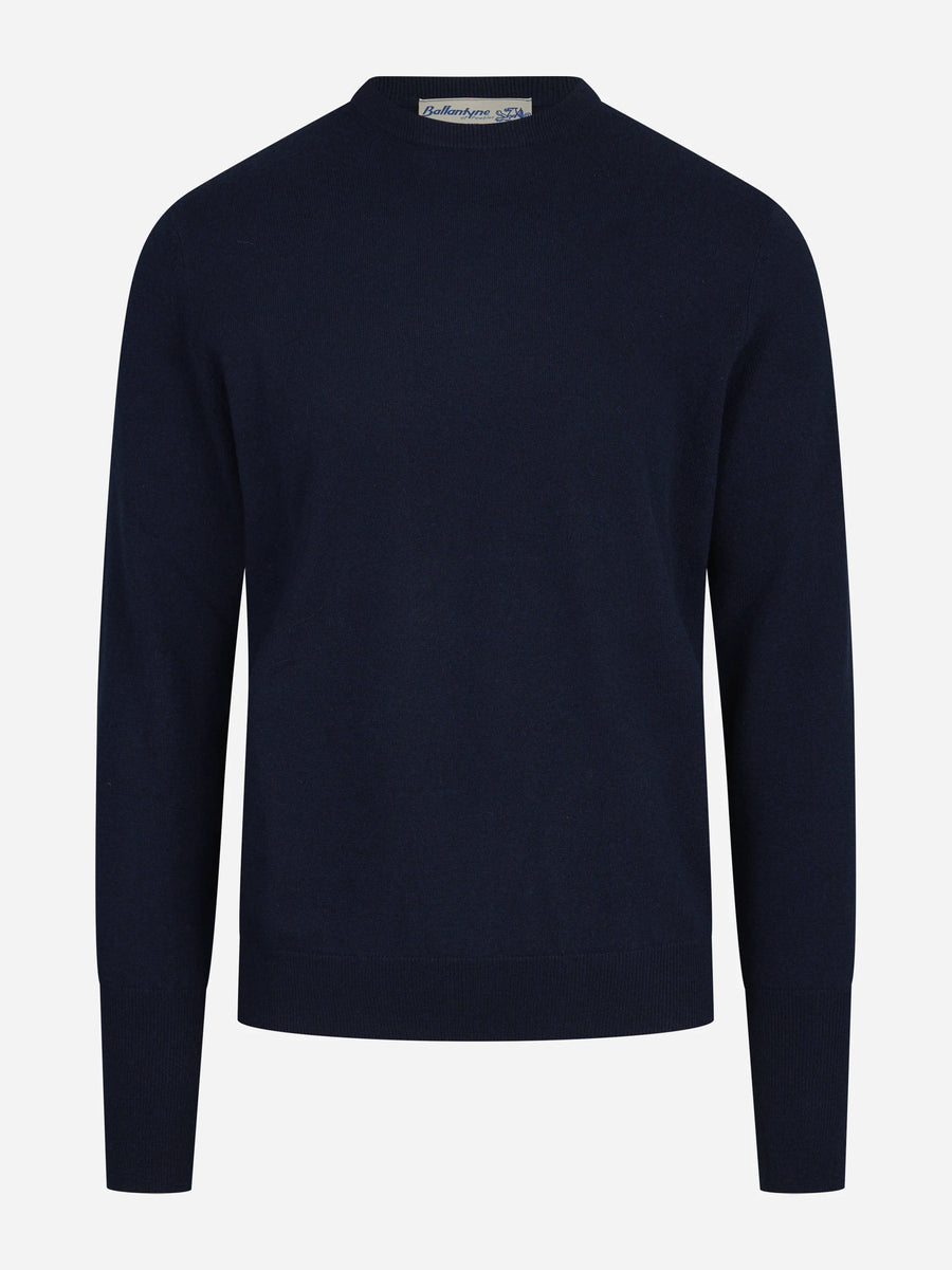 Maglia girocollo in cashmere blu - vista frontale