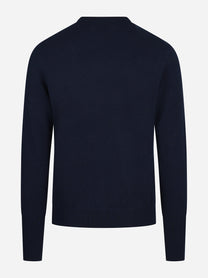 Maglia girocollo in cashmere blu - vista posteriore