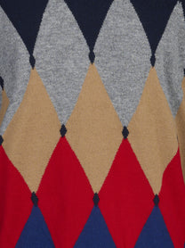 Maglia girocollo in cashmere a rombi blu - dettaglio