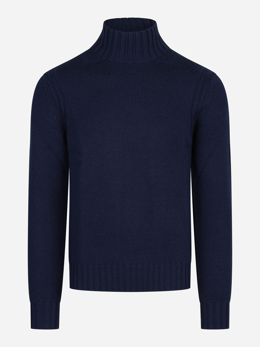 Maglia lupetto in lana blu - vista frontale