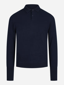 Polo a maniche lunghe in cashmere blu - vista frontale