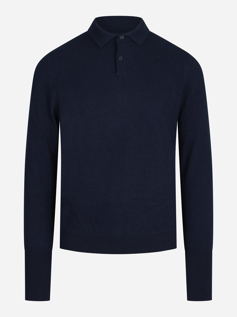 Polo a maniche lunghe in cashmere blu - vista frontale