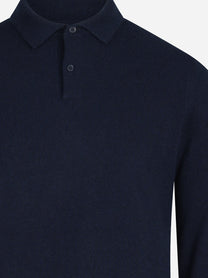 Polo a maniche lunghe in cashmere blu - dettaglio