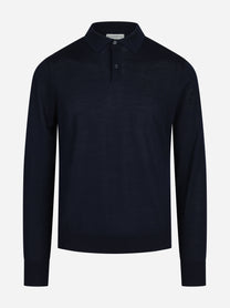Polo a maniche lunghe in lana blu - vista frontale