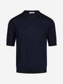 Maglia a maniche corte in lana finezza 16 blu - vista frontale