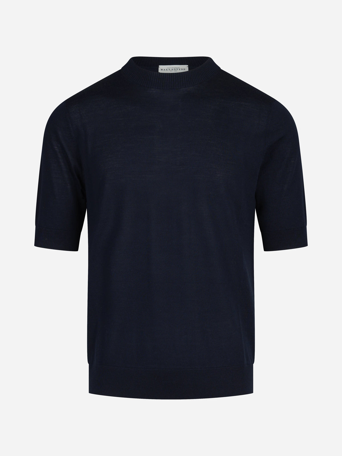 Maglia a maniche corte in lana finezza 16 blu - seconda vista frontale
