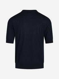 Maglia a maniche corte in lana finezza 16 blu - seconda vista posteriore