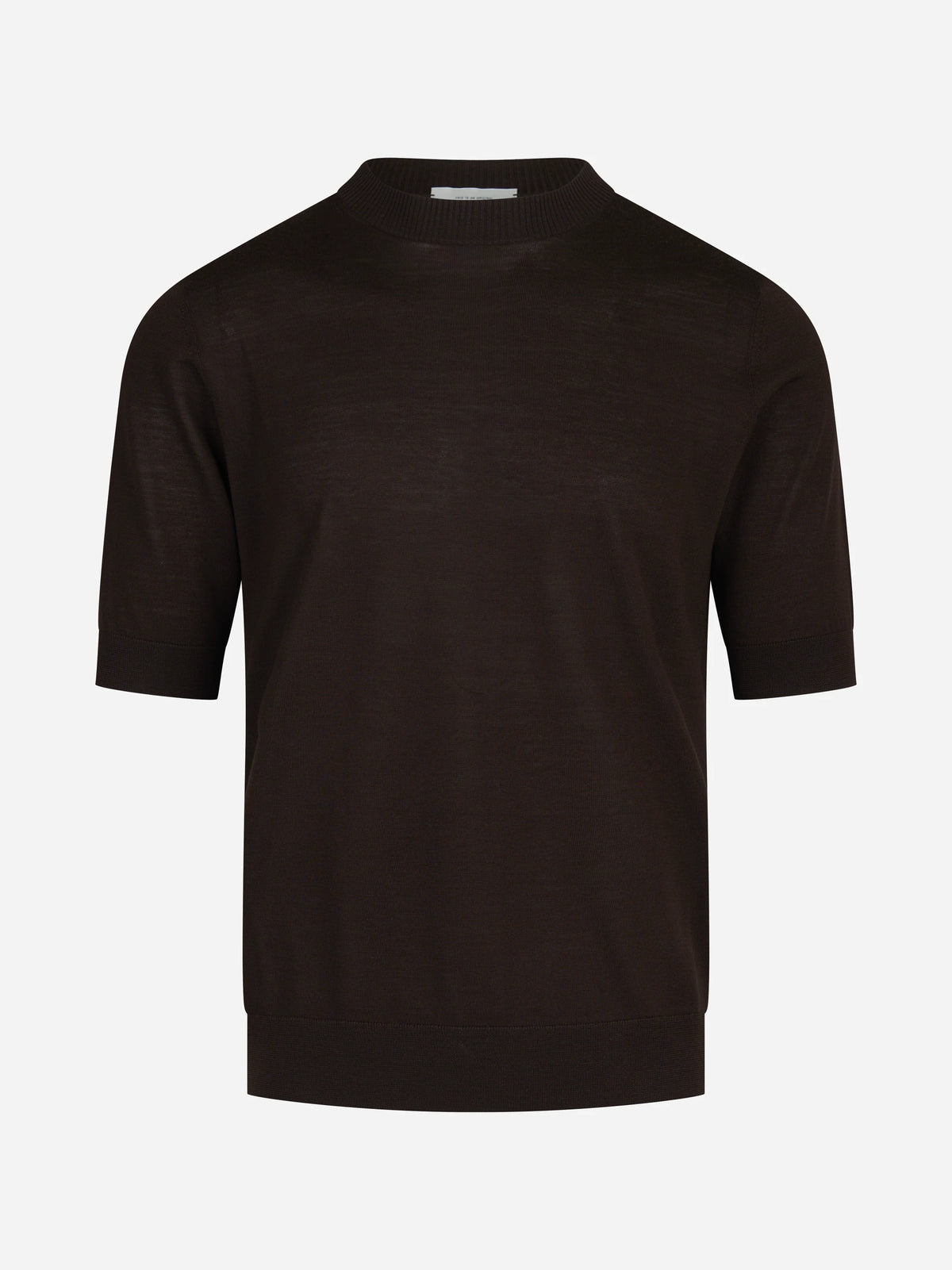 Maglia a maniche corte in lana finezza 16 marrone - vista frontale