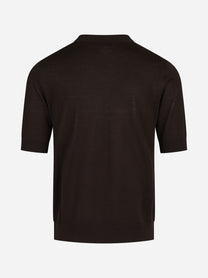Maglia a maniche corte in lana finezza 16 marrone - vista posteriore