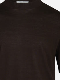 Maglia a maniche corte in lana finezza 16 marrone - dettaglio