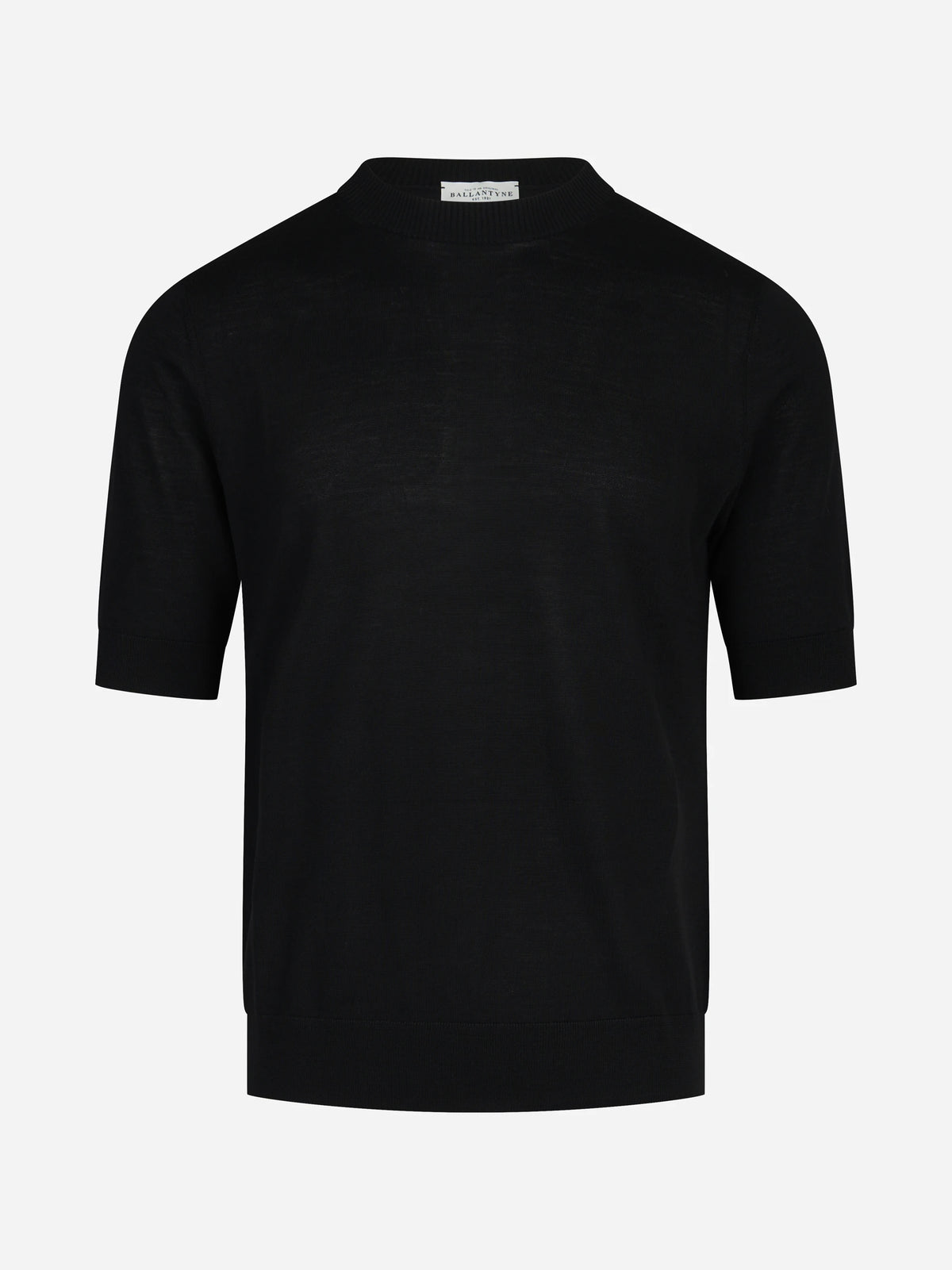 Maglia a maniche corte in lana finezza 16 nero - vista frontale