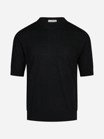 Maglia a maniche corte in lana finezza 16 nero - vista frontale
