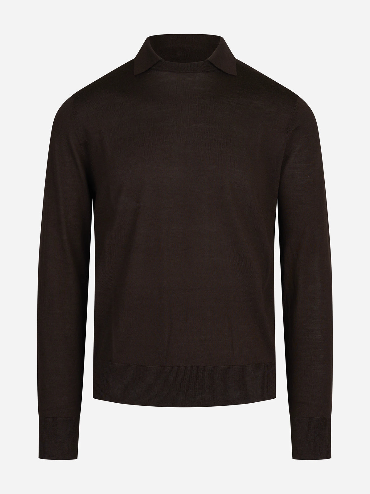 Maglia in lana con colletto finezza 16 marrone - vista frontale