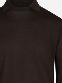 Maglia in lana con colletto finezza 16 marrone - dettaglio