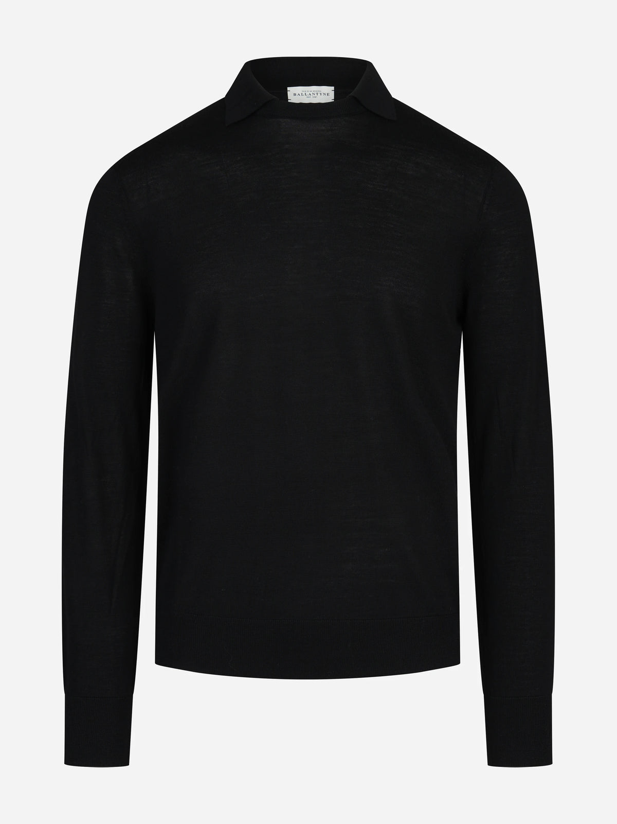 Maglia in lana con colletto finezza 16 nero - vista frontale