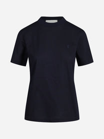 T-shirt con logo ricamato blu - vista frontale