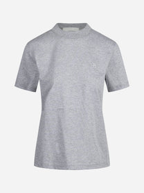 T-shirt con logo ricamato grigio - vista frontale