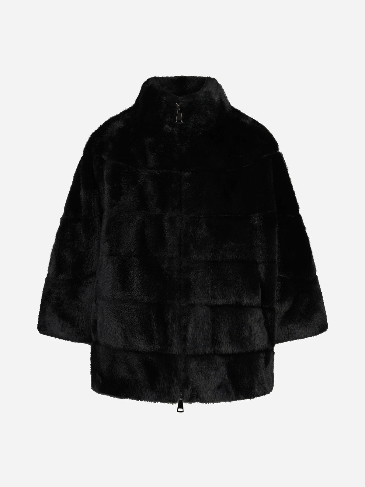 Giacca kimono in pelliccia sintetica nera BETTA CORRADI - vista frontale