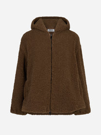 Giacca effetto teddy con cappuccio marrone - vista frontale