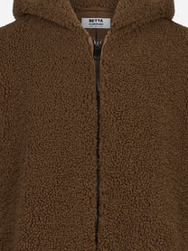 Giacca effetto teddy con cappuccio marrone - dettaglio