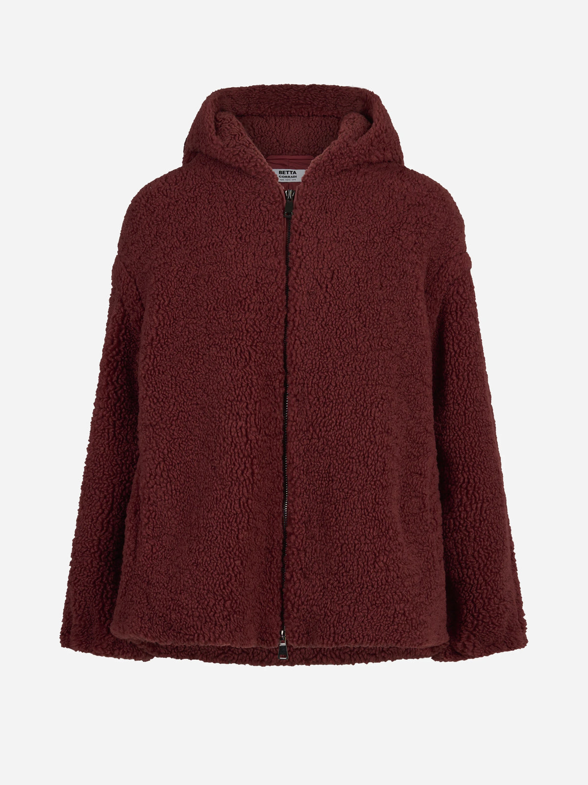 Giacca effetto teddy con cappuccio rossa - vista frontale