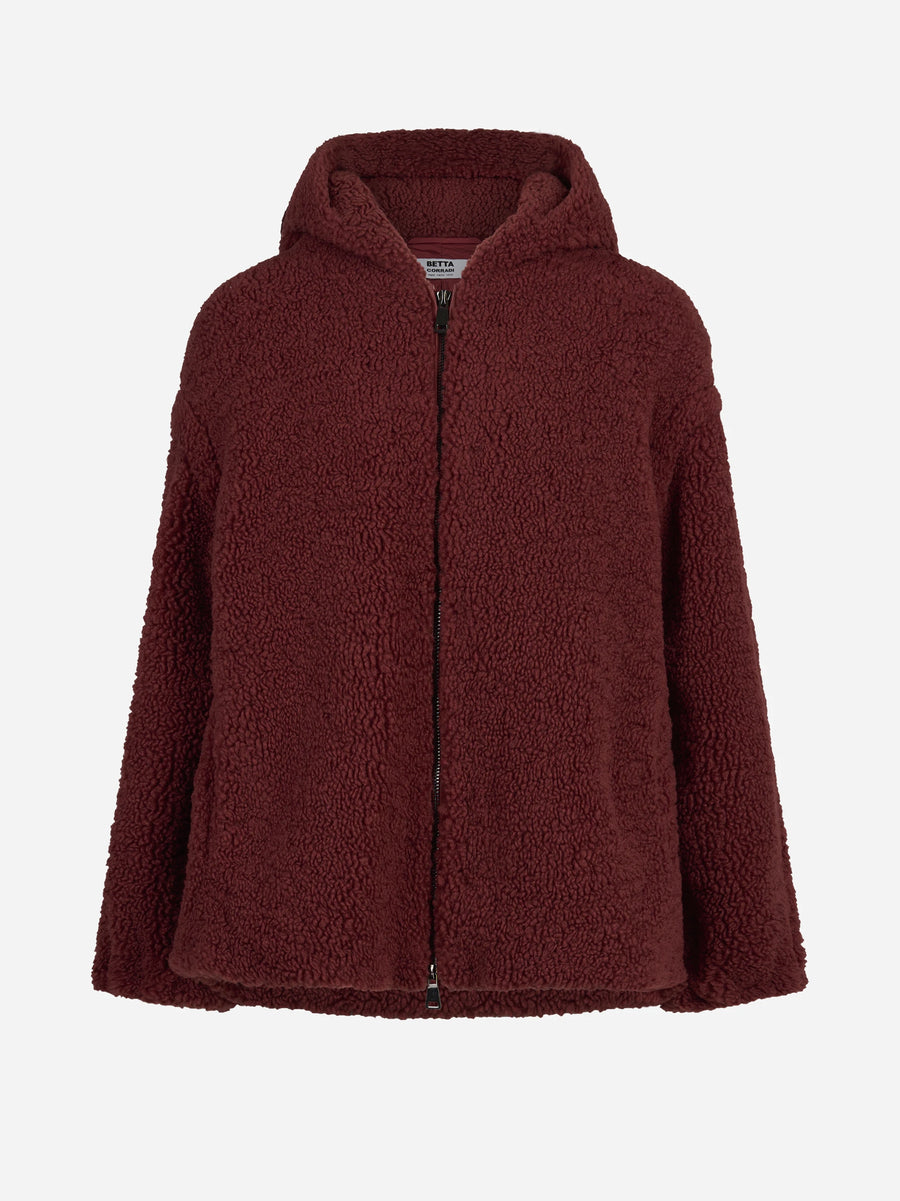 Giacca effetto teddy con cappuccio rossa - vista frontale
