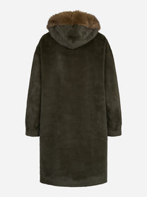 Parka lungo in pelliccia sintetica con cappuccio verde - vista posteriore