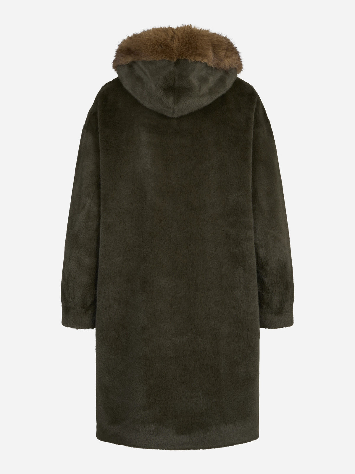 Parka lungo in pelliccia sintetica con cappuccio verde - vista posteriore