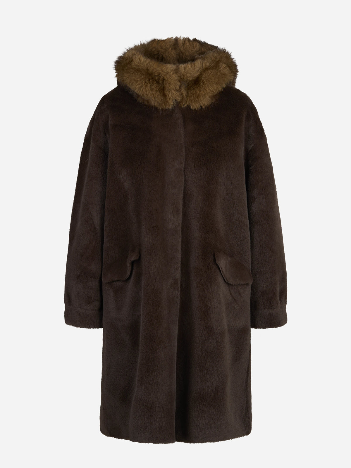Parka lungo in pelliccia sintetica marrone BETTA CORRADI - vista frontale