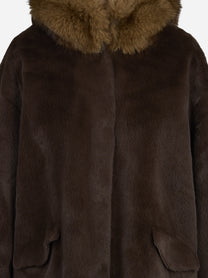 Parka lungo in pelliccia sintetica marrone BETTA CORRADI - dettaglio