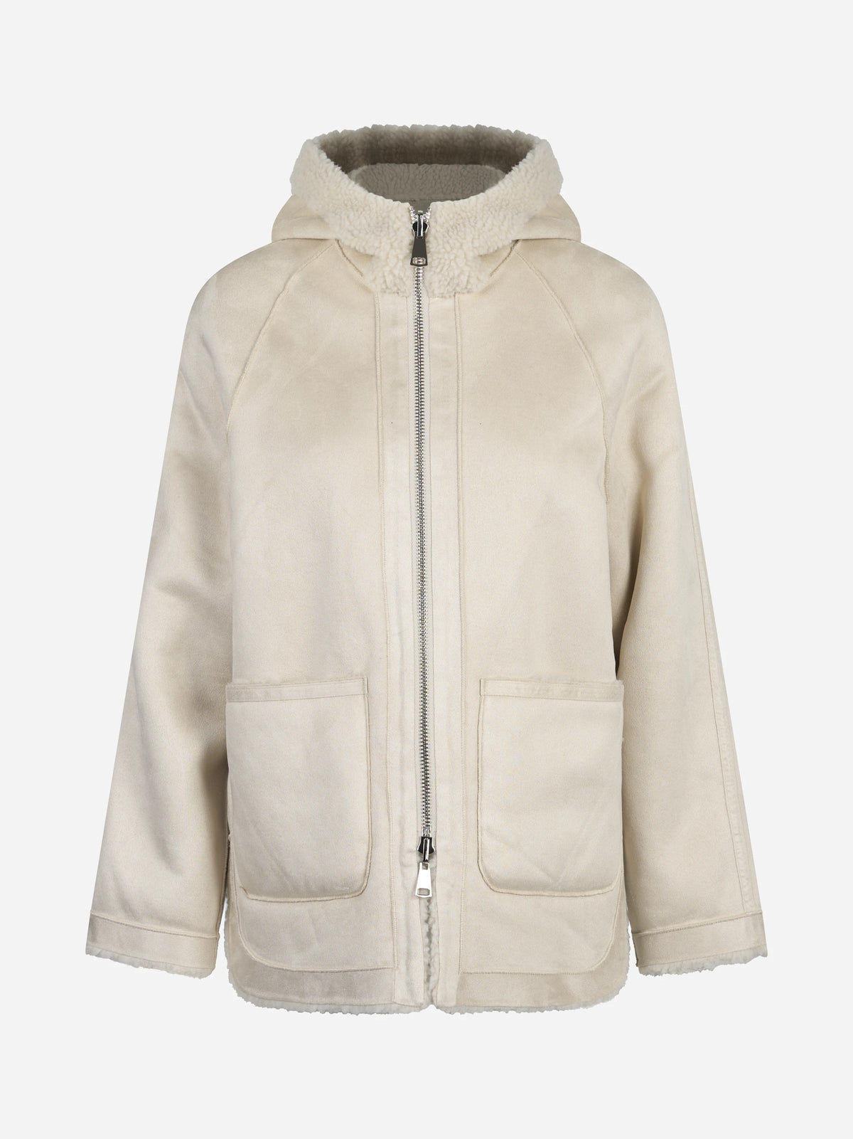 Giacca reversibile con cappuccio e tasche bianca - vista frontale, lato liscio