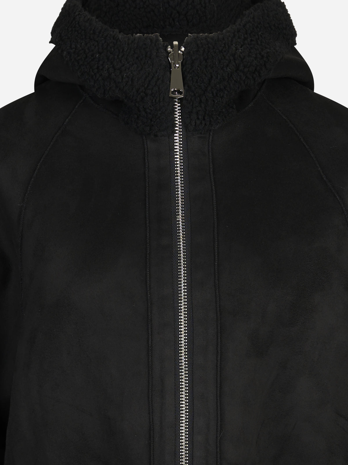Giacca reversibile con cappuccio e tasche nera - dettaglio del cappuccio e della zip