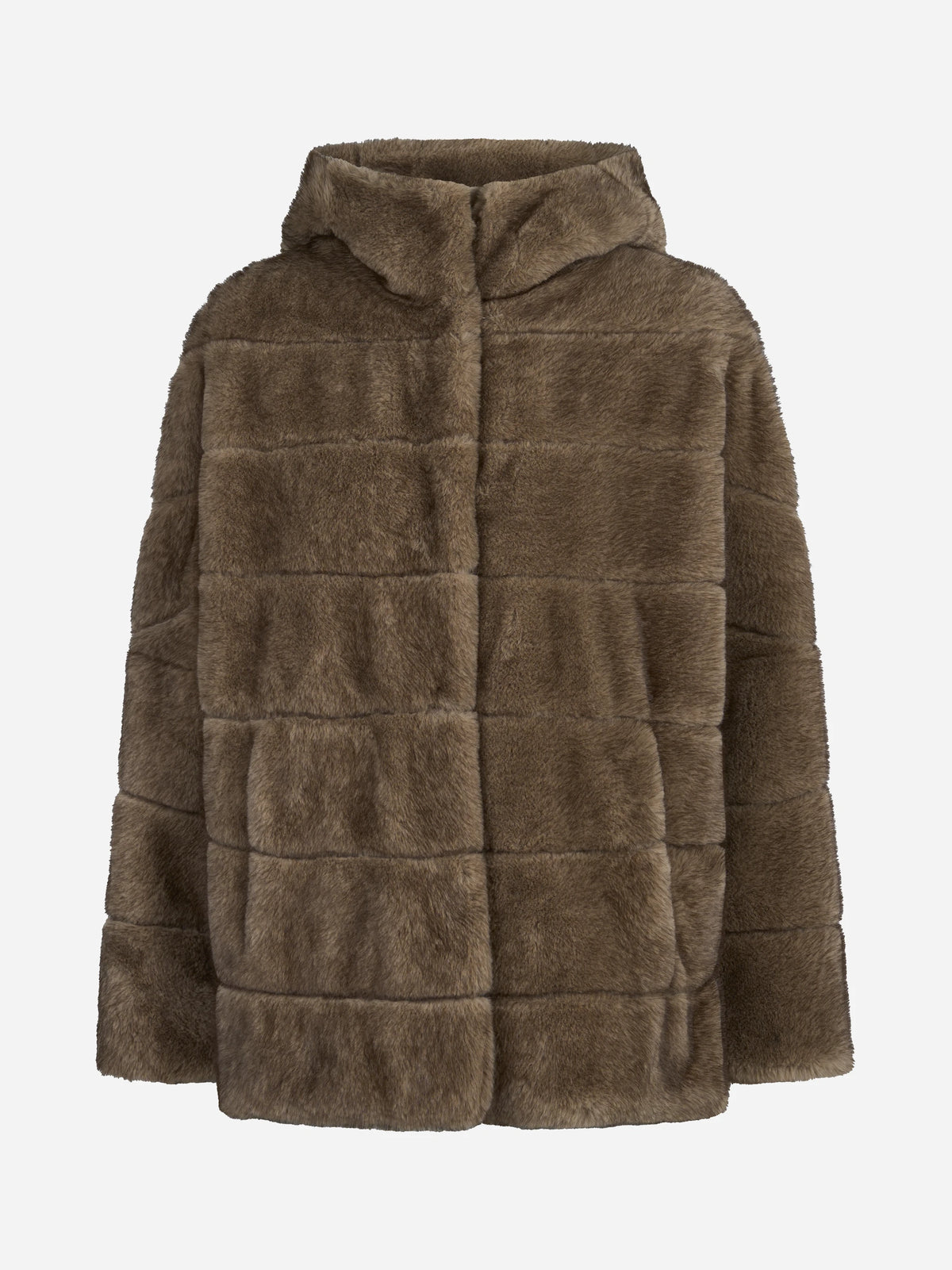 Giacca in pelliccia sintetica con maniche a pipistrello beige - vista frontale
