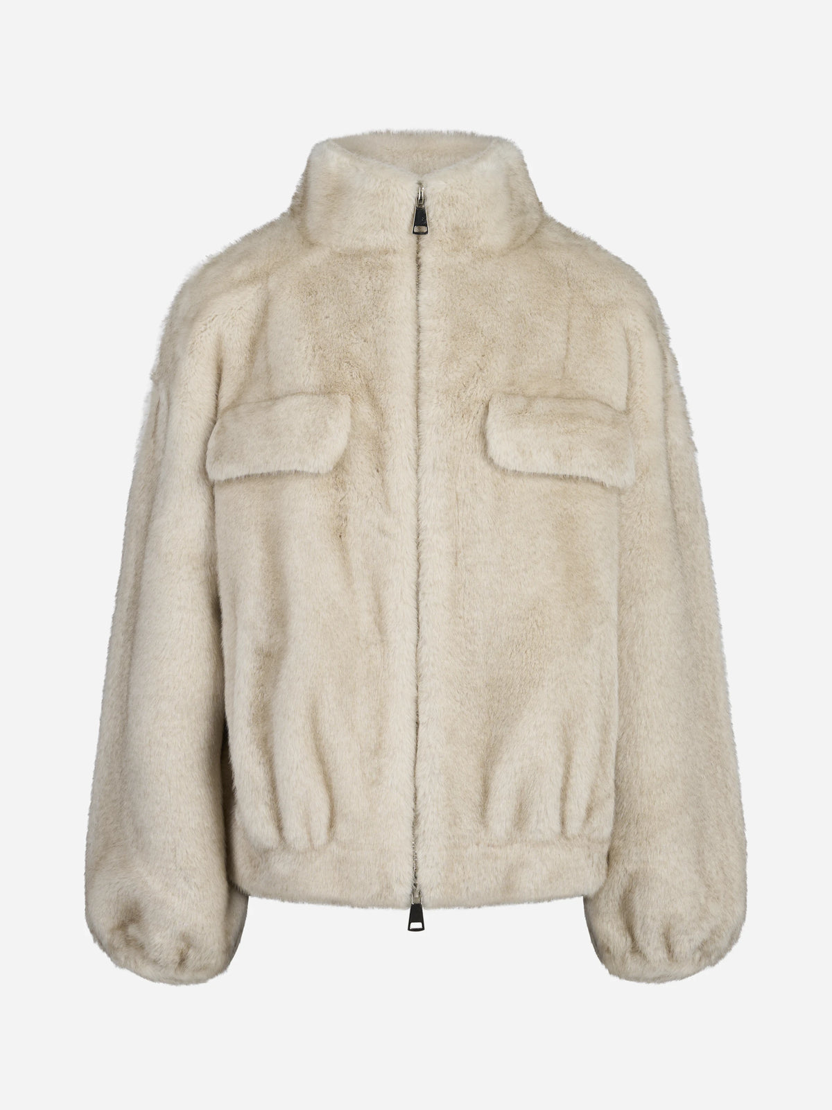 Bomber in pelliccia sintetica con pattine beige BETTA CORRADI - vista frontale