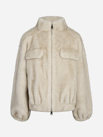 Bomber in pelliccia sintetica con pattine beige BETTA CORRADI - vista frontale