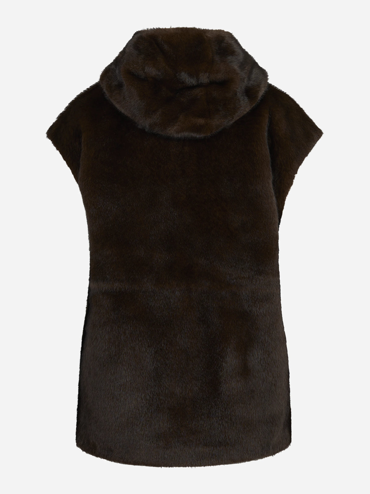 Gilet in pelliccia sintetica con cappuccio marrone - vista posteriore