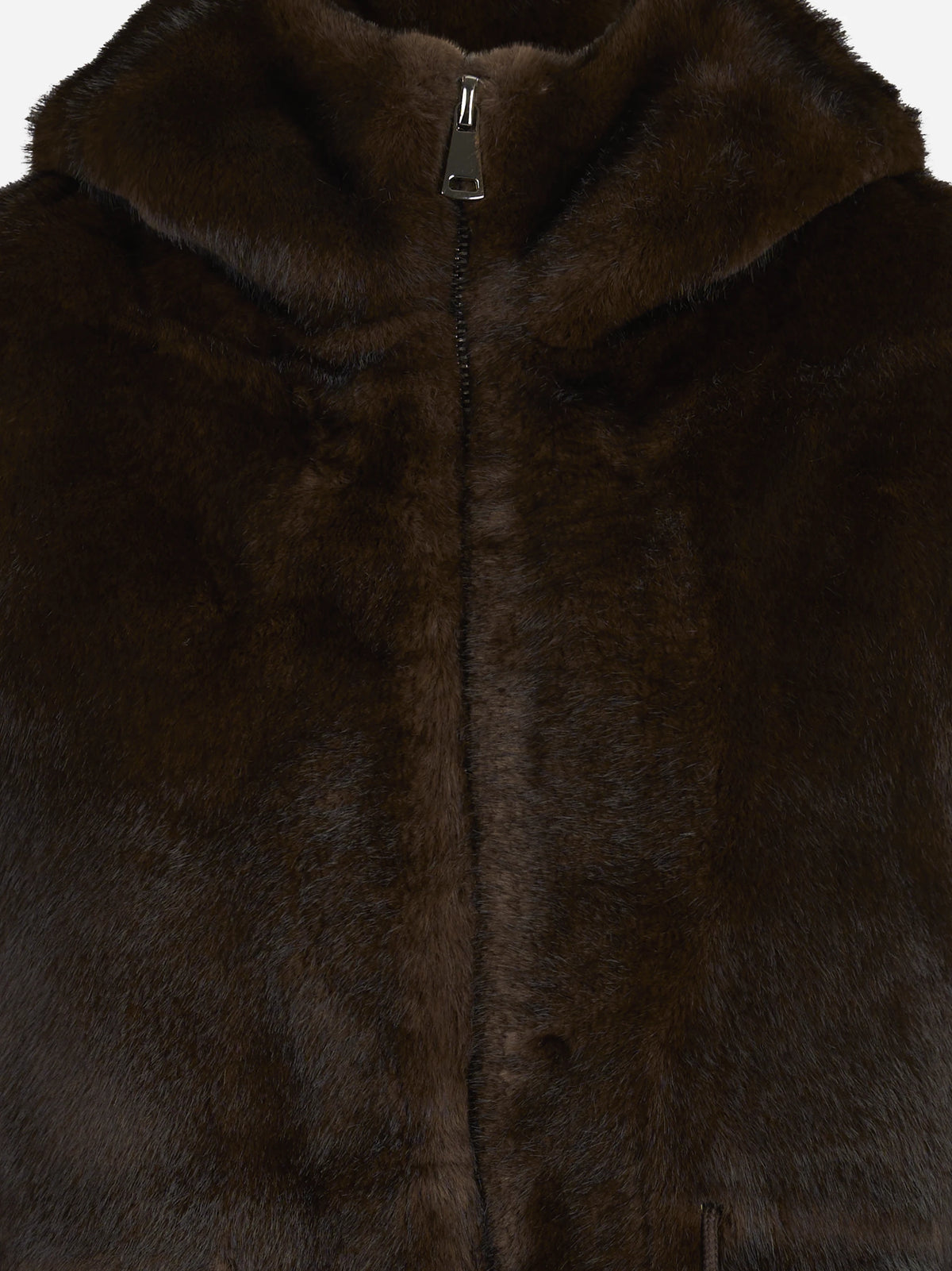 Gilet in pelliccia sintetica con cappuccio marrone - dettaglio