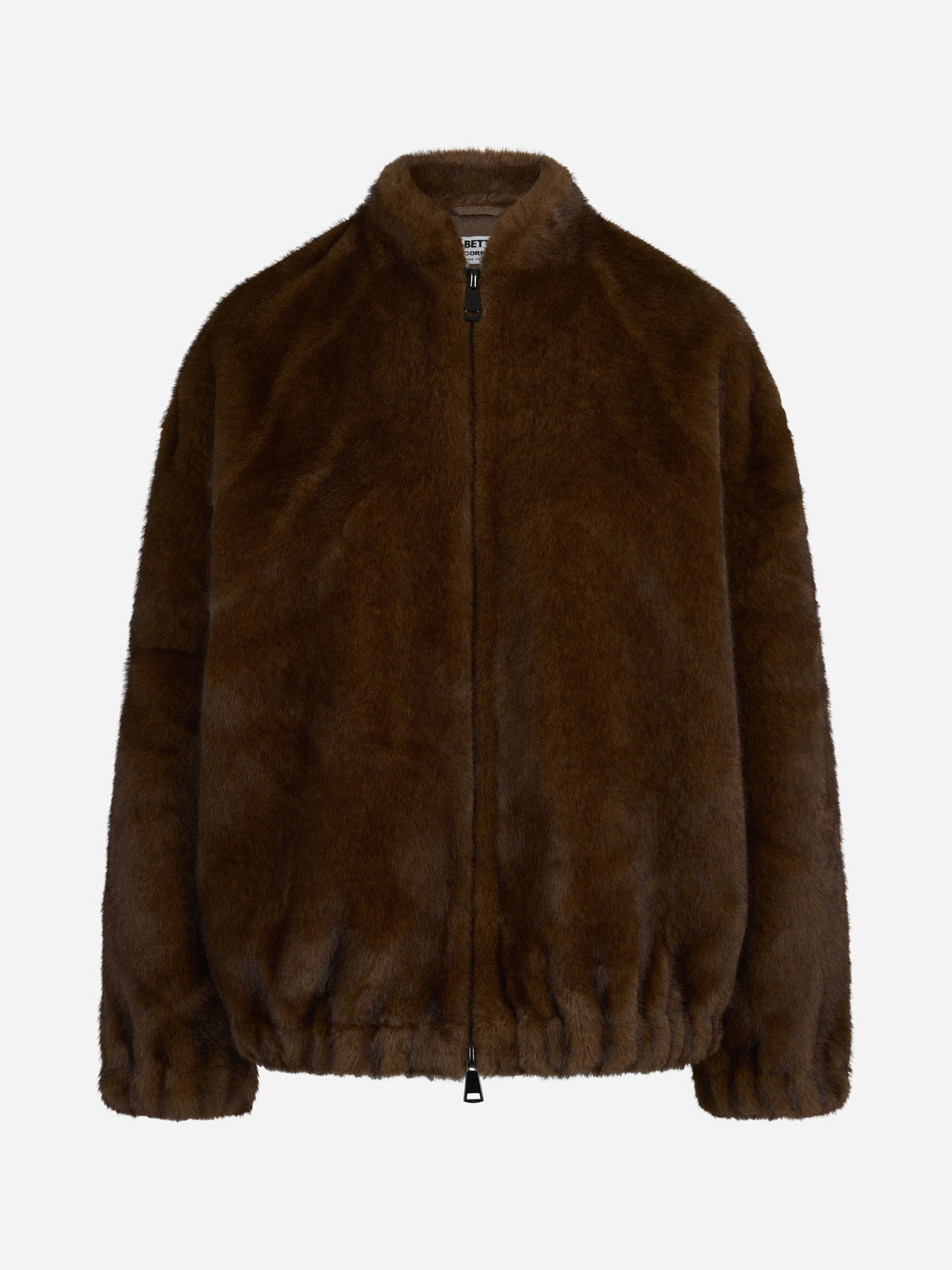 Bomber oversize in pelliccia sintetica marrone BETTA CORRADI - vista frontale