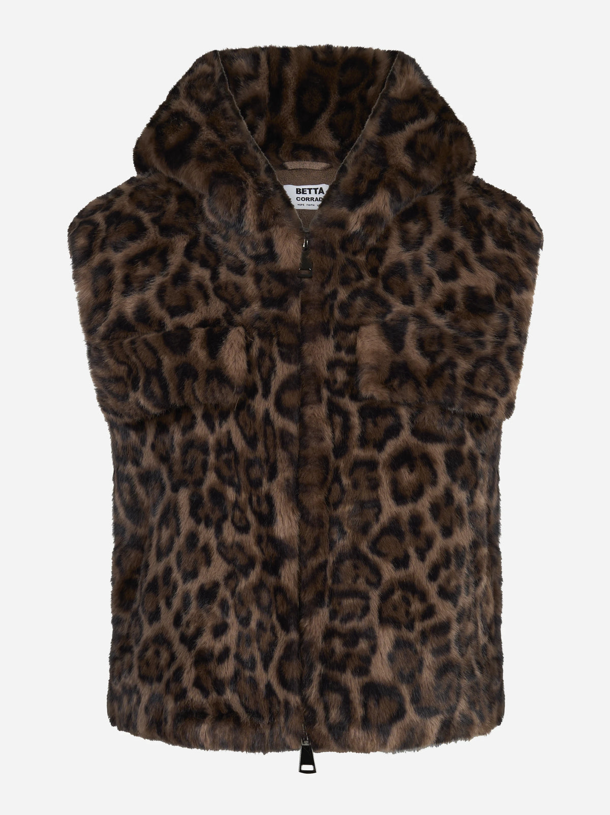Gilet in pelliccia sintetica leopardata con cappuccio BETTA CORRADI - vista frontale