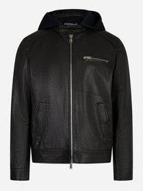 Biker slim in pelle nera con cappuccio Dondup - fronte
