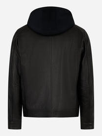Biker slim in pelle nera con cappuccio Dondup - retro