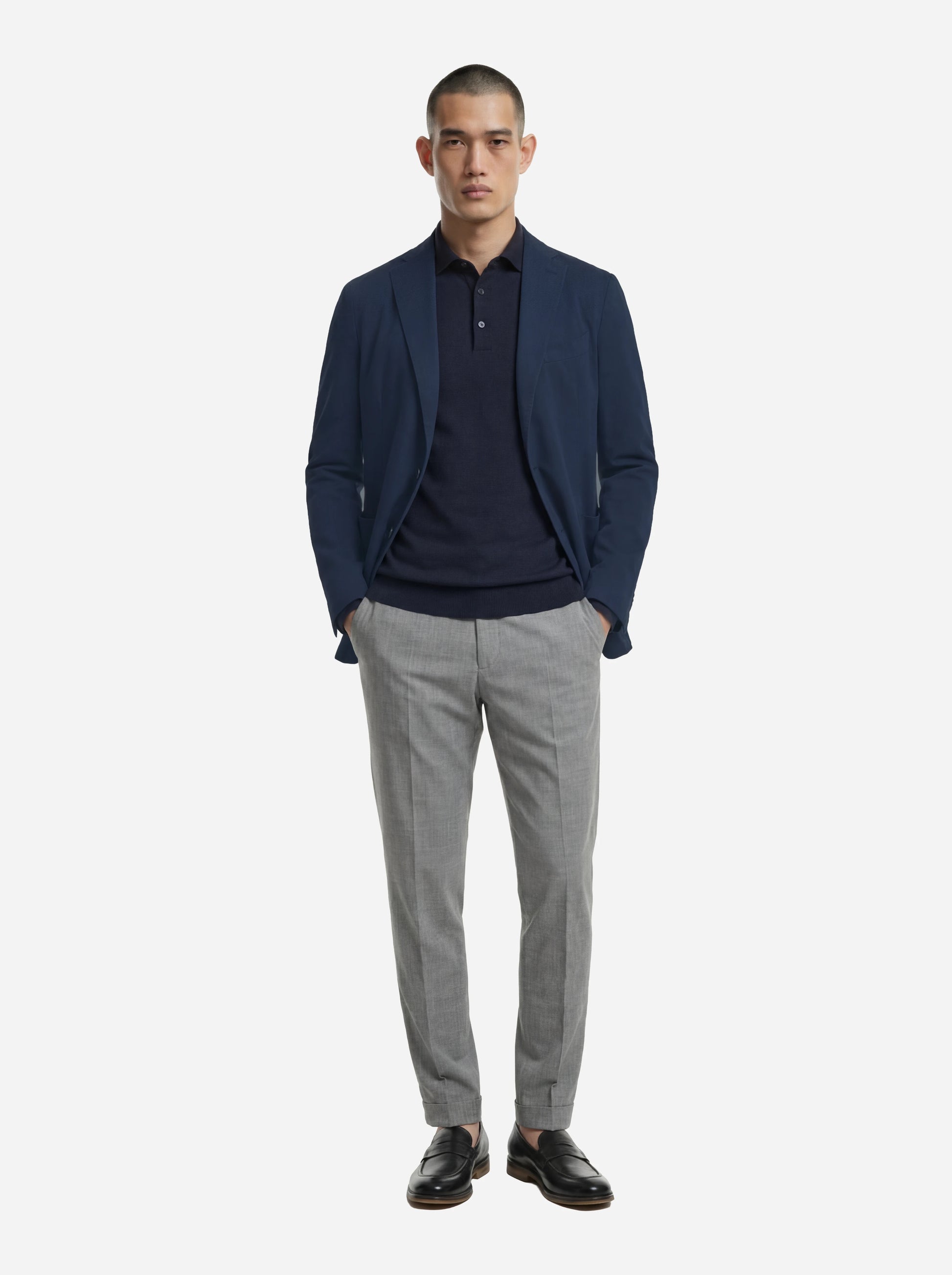 Blazer monopetto blu in cotone elasticizzato