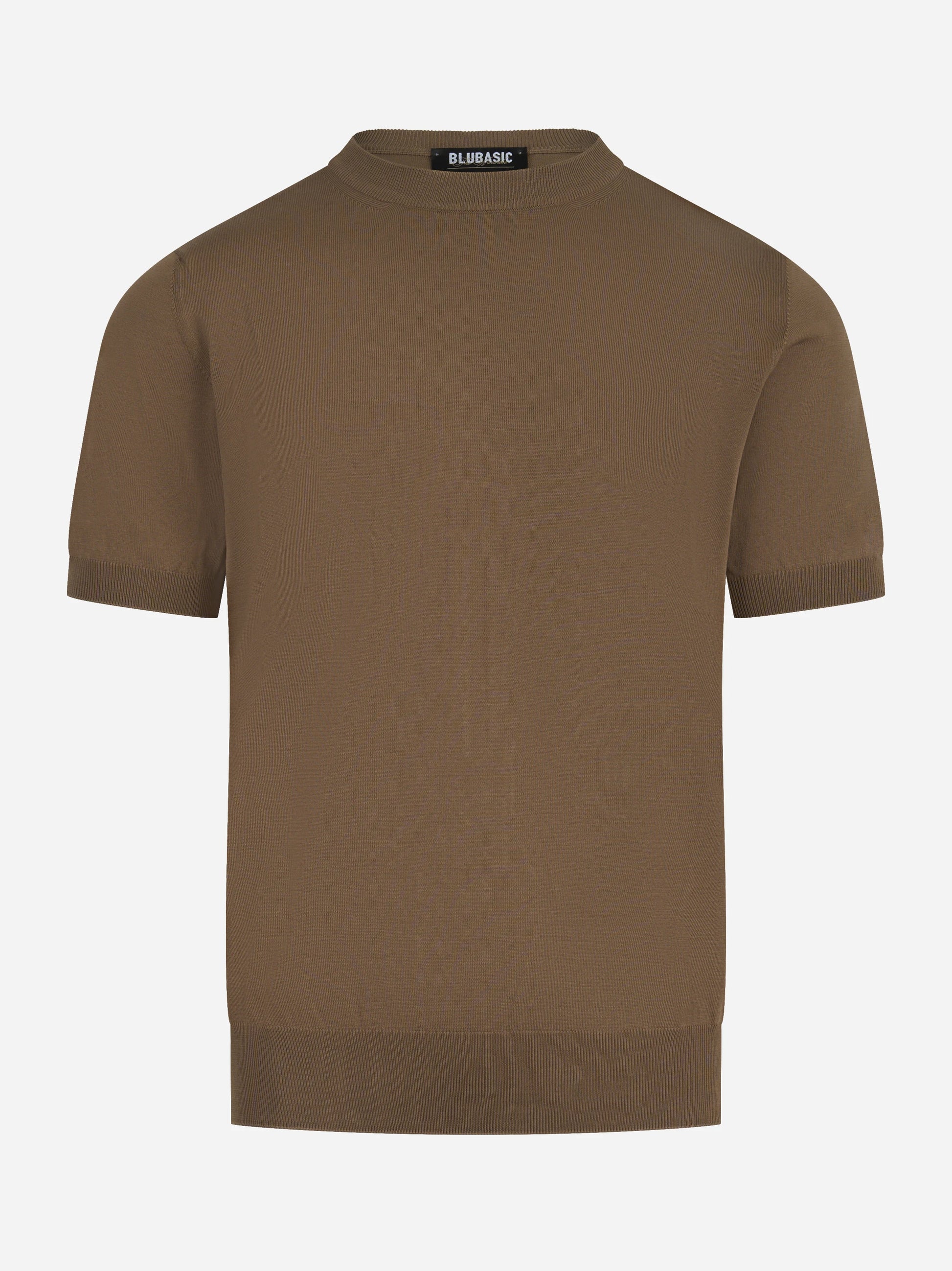 Maglia girocollo manica corta in cotone marrone