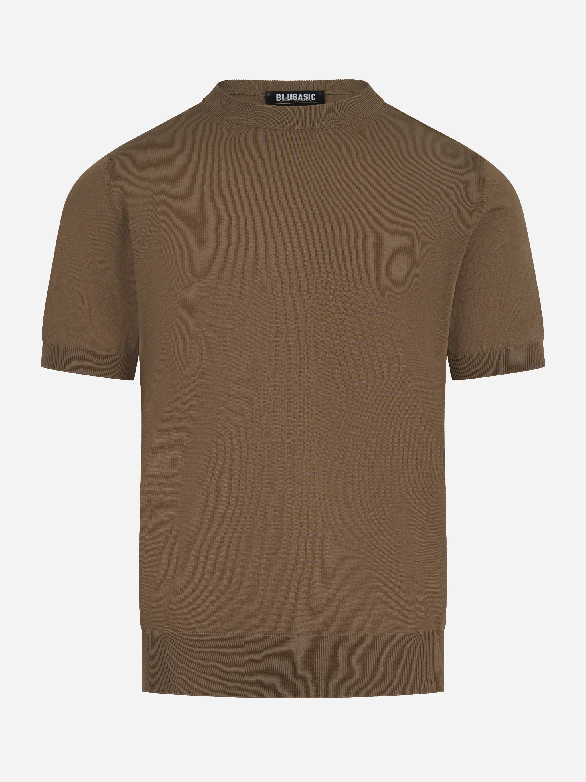 Maglia girocollo manica corta in cotone marrone