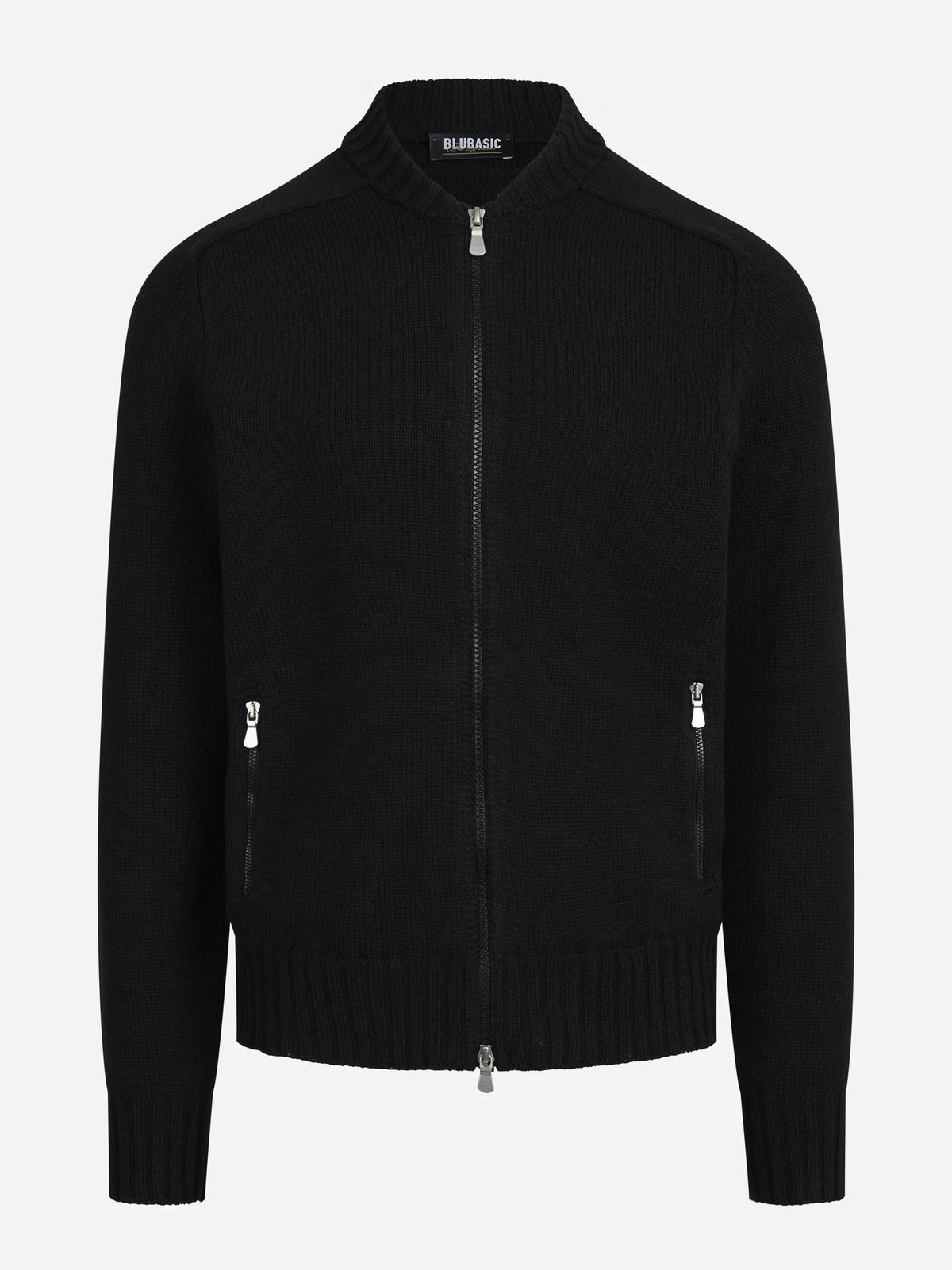 Cardigan con zip in lana vergine nero - vista frontale