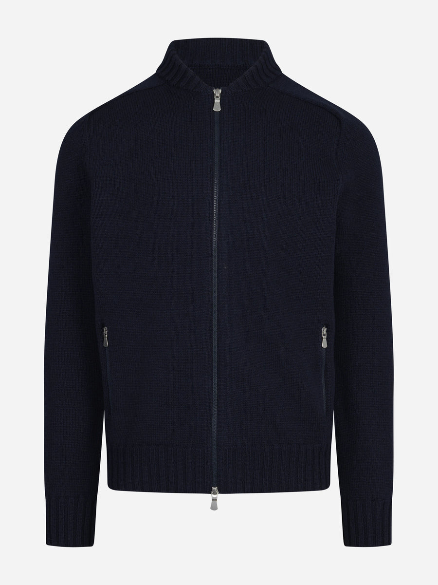 Giubbino in lana vergine con zip blu - vista frontale