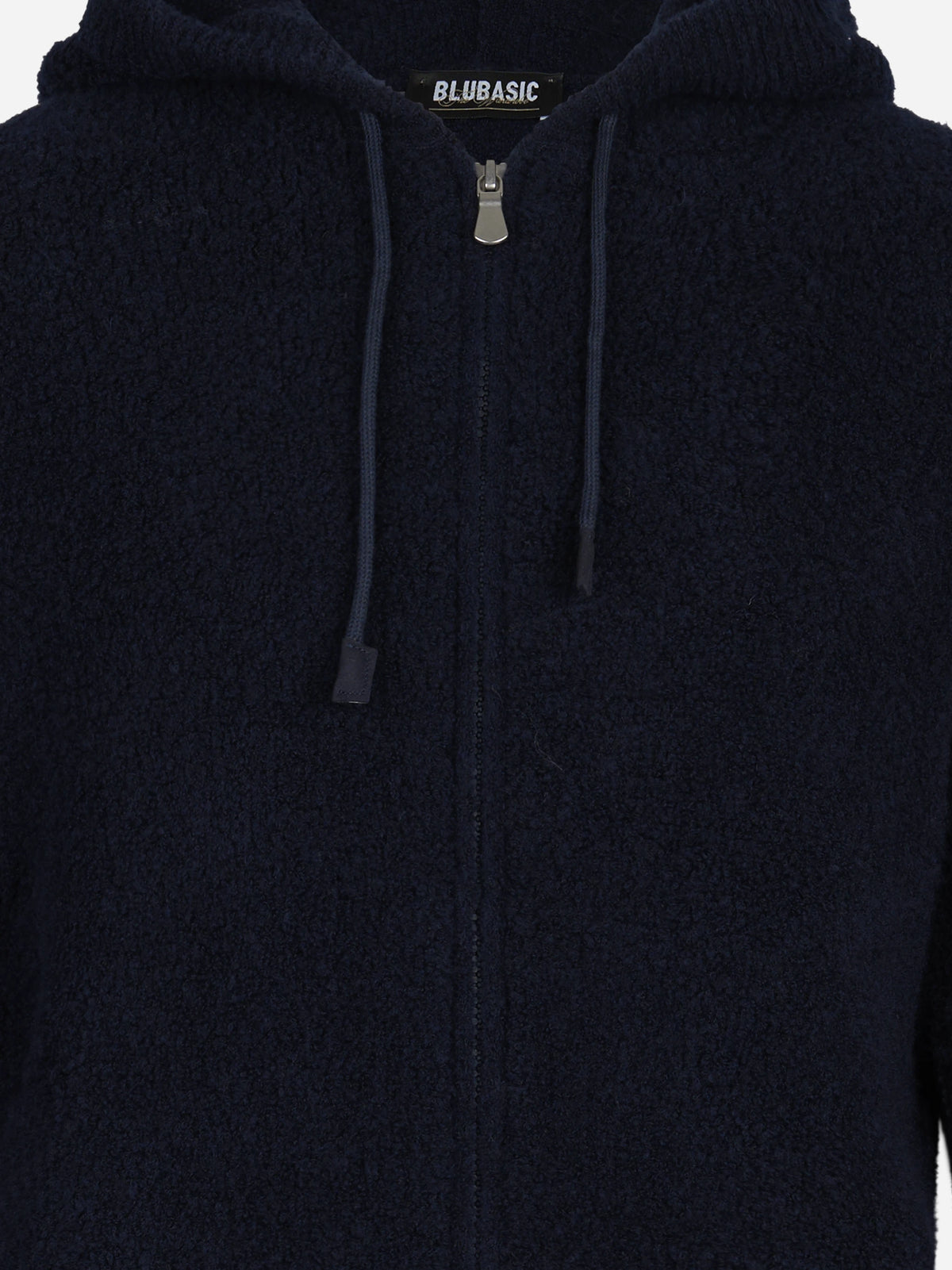Giubbino in misto lana con cappuccio blu - dettaglio