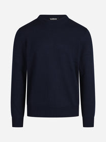 Maglia girocollo in lana merino finezza 7 blu - vista frontale