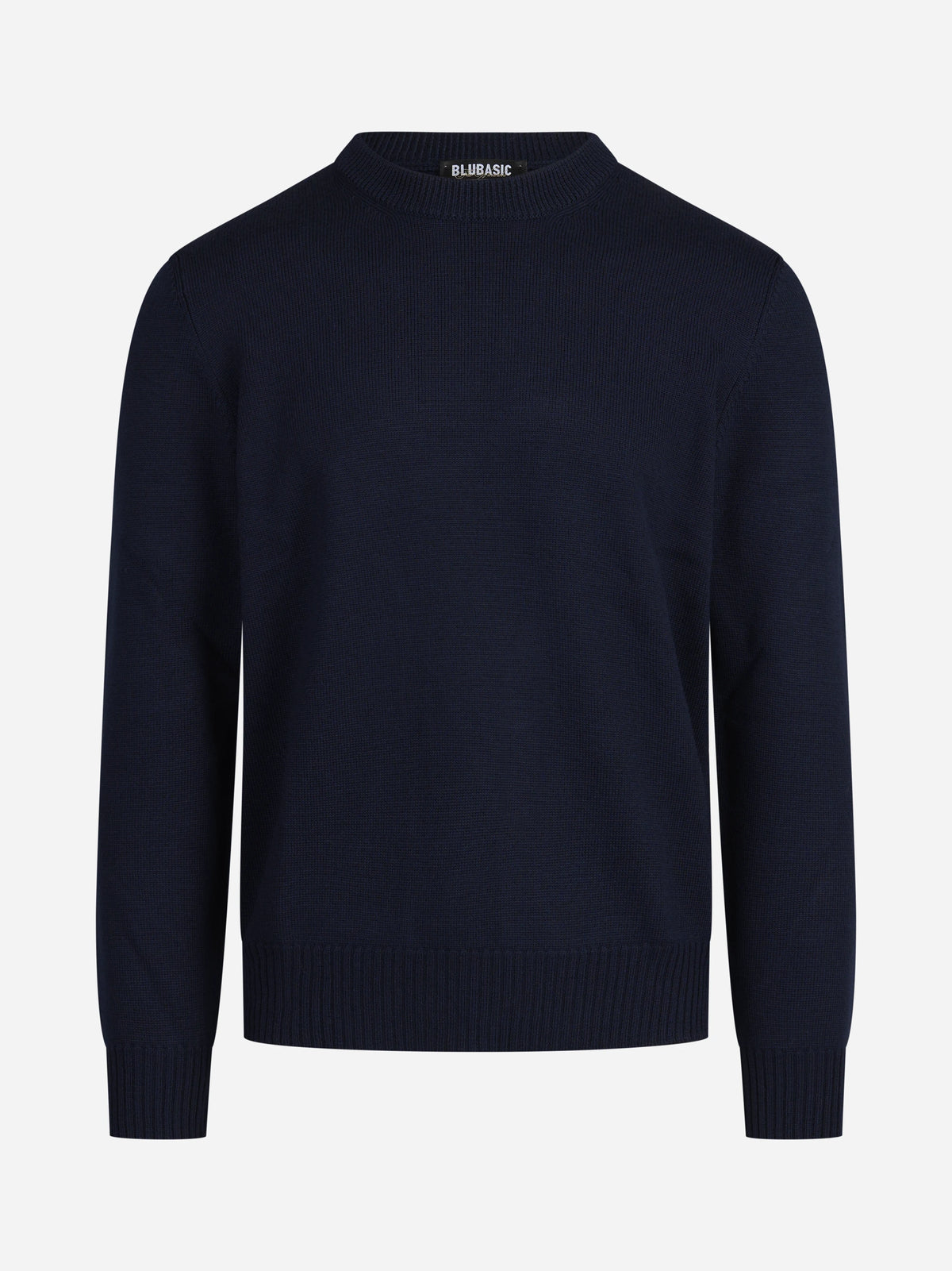 Maglia girocollo in lana merino finezza 7 blu - vista frontale
