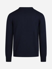 Maglia girocollo in lana merino finezza 7 blu - vista posteriore